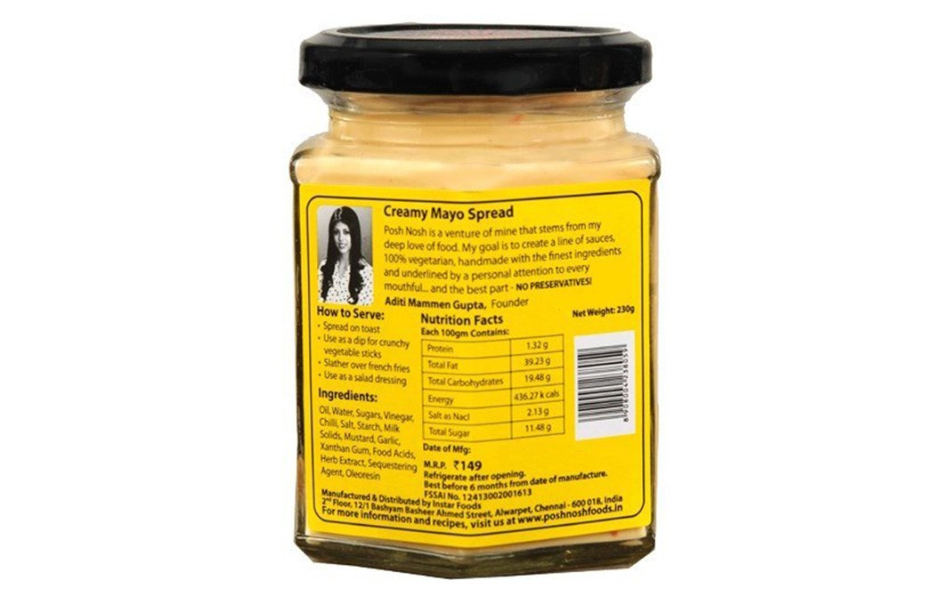 Posh Nosh Creamy Mayo Spread Sweet Chilli   Glass Jar  230 grams
